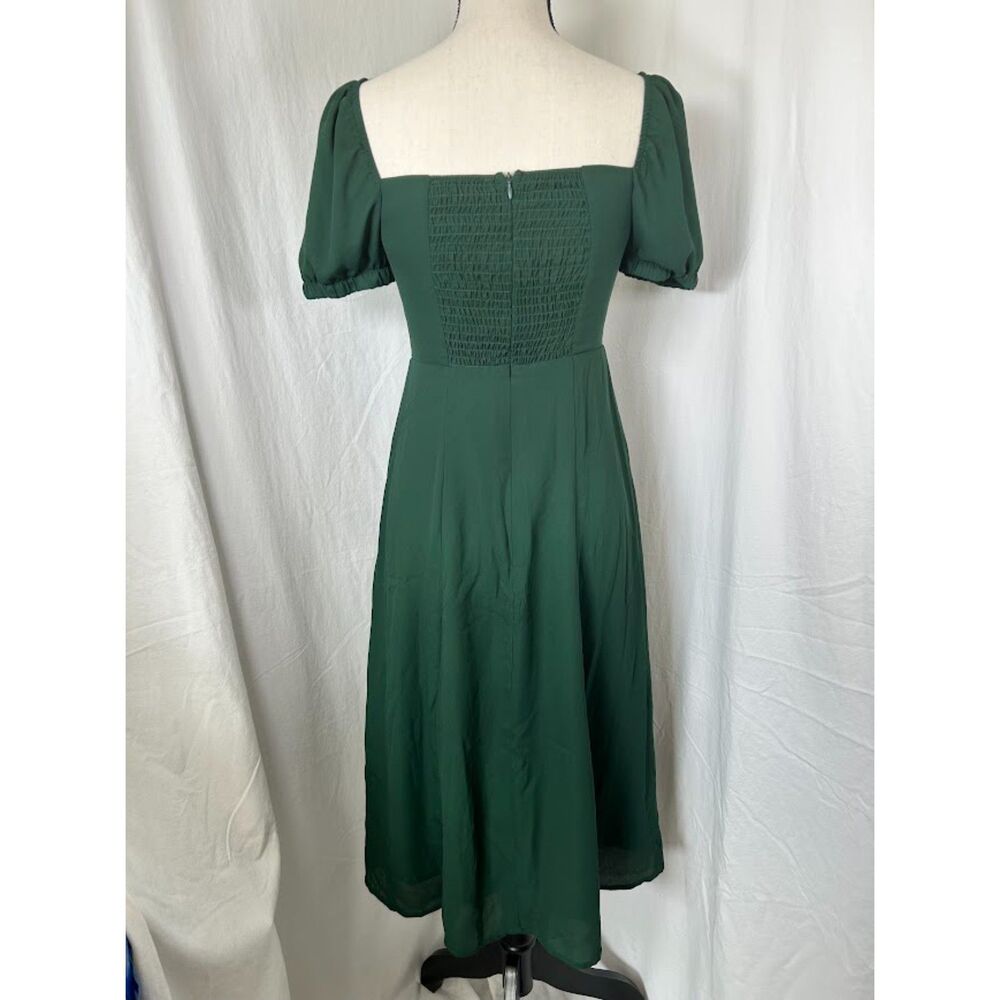 NWT Cottagecore Romantic Green Puff Sleeve Square Neck Midi Commense Dress XS - Picture 2 of 13
